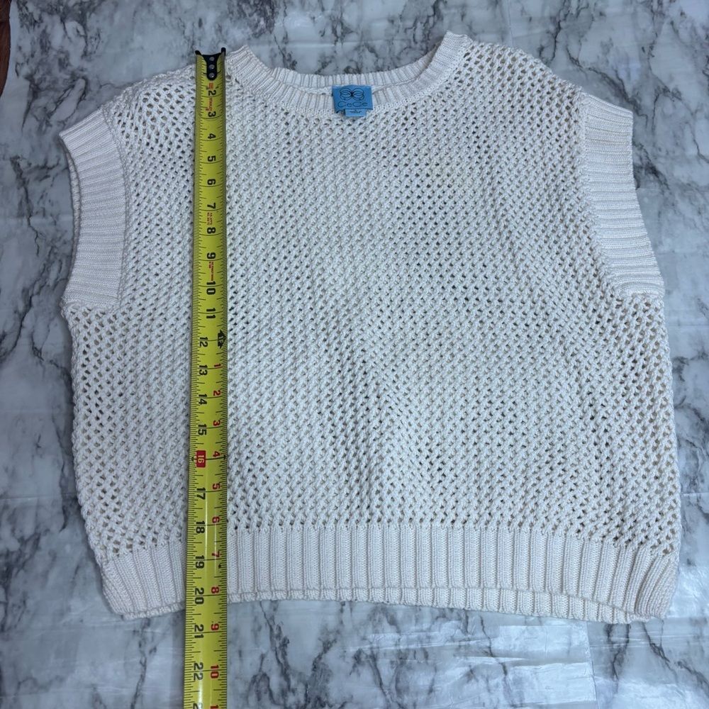 CeCe Open Knit Pullover White 100% Cotton Short Sleeve Crewneck sweater small - Picture 6 of 7